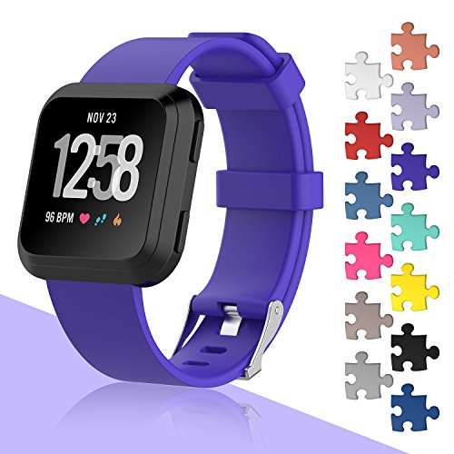 I-SMILE Fitbit Versa Bands, Classic Edition Replacement Sport Wristband for Fitbit Versa with Buckle, 13 Colors, Large, Small (Large, Purple)