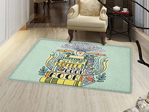 Book Bath Mats for floors Quote for Happiness Being Related to a Book Printed in Cartoon Style on a Set of Books Door Mat indoors Bathroom Mats Non Slip Multicolor Book Bath Mats for floors Quote for Happiness Being Related to a Book Printed in Cartoon Style on a Set of Books Door Mat indoors Bathroom Mats Non Slip Multicolor