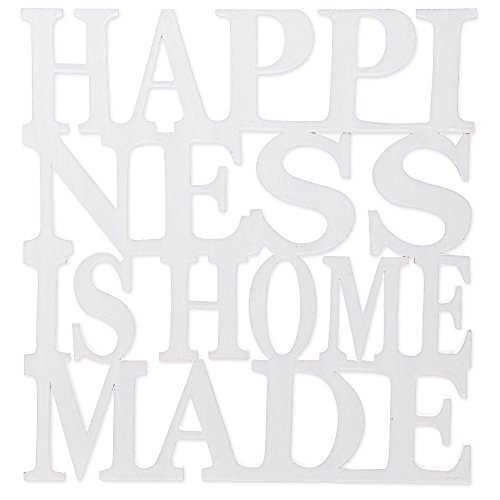 NOVICA White Wood Beach Cottage Inspirational Quote Wall Mural ‘Happiness Is Homemade In White’