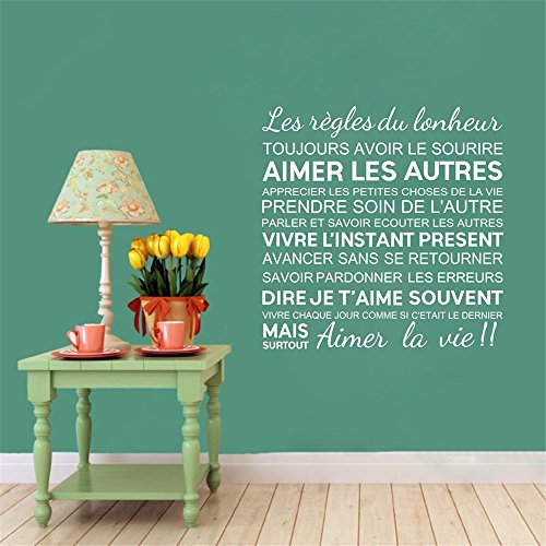 Vinyl Wall Art Inspirational Quotes and Saying Home Decor Decal Sticker French The Rules of Happiness for Living Room Bedroom