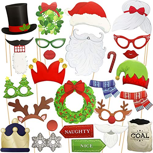 Christmas Photo Booth Props – Party Favors 31 Pcs Funny DIY Cardboard Kit On A Stick with Santa Mustaches as Xmas Dress Up Accessories for New Year, Eve Party Supplies Christmas Photo Booth Props – Party Favors 31 Pcs Funny DIY Cardboard Kit On A Stick with Santa Mustaches as Xmas Dress Up Accessories for New Year, Eve Party Supplies
