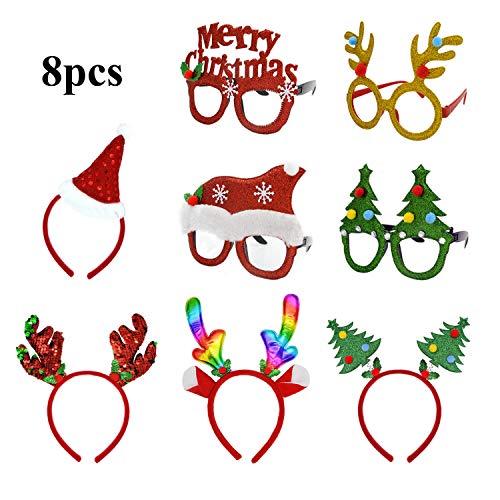 U-Goforst 8 PCS Christmas Holiday Party Fancy Headband Hats Glasses Frames Reindeer Antlers Photo Prop Booth(Christmas A)