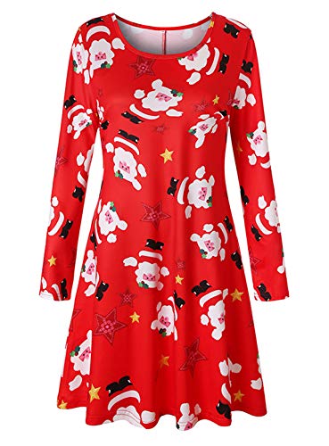 Luranee Christmas Party Dresses for Women, Cute Tunic Dress Joyous Xmas Clothes Stretchy Lightweight Christmas Eve Apparels Boutique Soft Chic Fun Holiday Clothing Fall Fashion 2018 Red Size 12-14