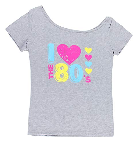Smile fish Women’s I Love The 80′s Off The Shoulder Tops 80s Costumes T Shirts (XL,Grey) K007