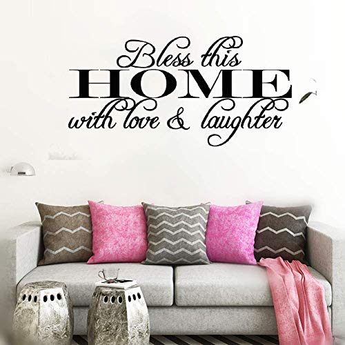 Pezuis Removable Vinyl Mural Decal Quotes Art Bless This Home with Love&Laughter for Living Room Bedroom
