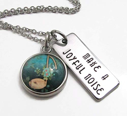 Make a Joyful Noise Glass Cabochon Hand Stamped Necklace Stainless Steel, Music Lovers Gift for Her