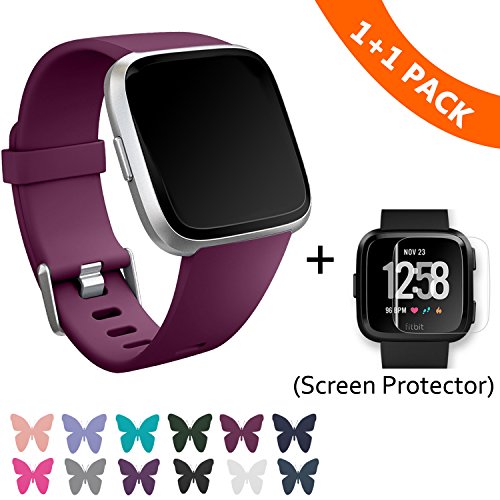I-SMILE Fitbit Versa Bands, Classic Edition Replacement Bracelet Sport Wristband with Buckle Accessories Strap for Fitbit Versa Fitness Smart Watch, 13 Colors, Large, Small (Fuchsia, Large)