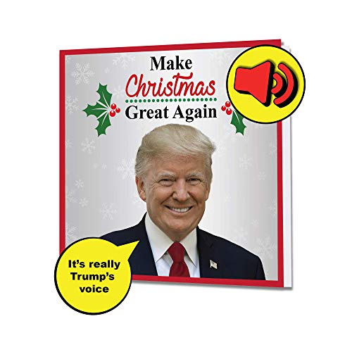President Trump Christmas Talking Greeting Card – Real Voice and Music – Make Christmas Great Again – Funny Patriotic USA – Christmas Holidays Gifts for Men Women Mom Dad Husband Wife Sister Presents