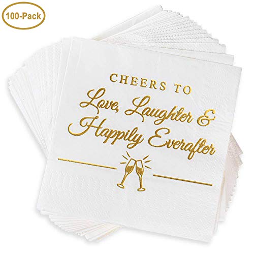 Napkins for Weddings, Rehearsal Dinners, More – “Cheers to Love, Laughter & Happily Ever After” Gold Lettered White Cocktail Napkins, 4.9 sq. in. Fancy Beverage Napkins & Decór by BOLLEPO, 100-Pack Napkins for Weddings, Rehearsal Dinners, More – “Cheers to Love, Laughter & Happily Ever After” Gold Lettered White Cocktail Napkins, 4.9 sq. in. Fancy Beverage Napkins & Decór by BOLLEPO, 100-Pack