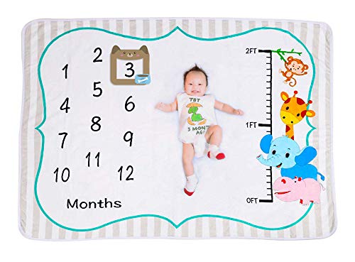 Baby Age Milestone Blanket in Super Soft Thick Fleece Fabric Edge Stitching with Laser Printed Design – Does not Tear, Stretch nor Wrinkle. | Perfect Backdrop Photo for Babies.