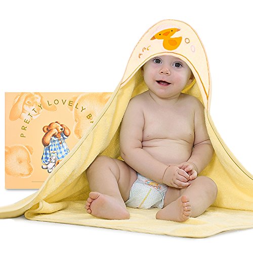 Baby Hooded Towel, Extra Soft Water Absorbent Towel – Large 32×32-Inch Premium 100% Natural Cotton Bath Towels for Kids Newborn Infant Toddler – Unique and Joyful Cartoon Design(Yellow Duck)