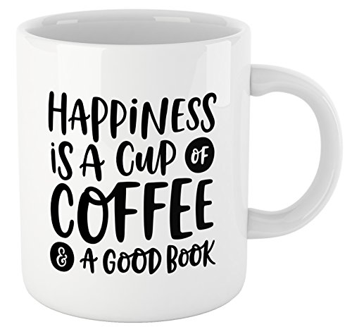 Book Lovers Reading Mug, BW Quote – Happiness is A Cup of Coffee & A Good Book – Bookworm Gifts, Funny Bookish Coffee Mug, Reader Gift, Teacher Gift!