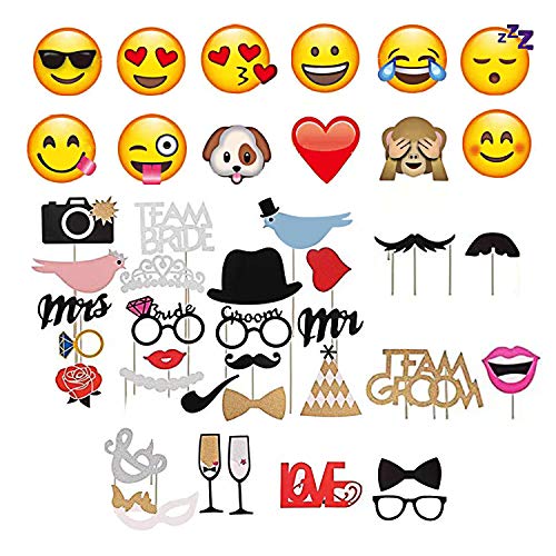 Wedding Photo Booth Props – 43 Funny Printed Piece Wooden Stick Easy DIY Emoji Set Party Supplies Wedding Photo Booth Props – 43 Funny Printed Piece Wooden Stick Easy DIY Emoji Set Party Supplies