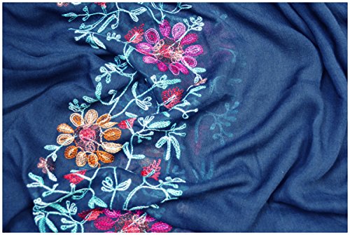 Fashion Women Scarf Joyous Large Soft Cozy Lightweight Sunscreen Shawl Wrap Scarf Pashmina Seaside Travel Beach Towel (Blue Embroidery)