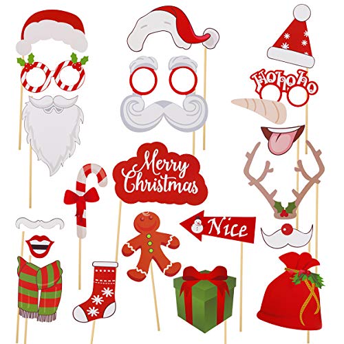 Christmas Photo Booth Props – Sugoiti 2019 Newest 23 Pieces with Funny Xmas Selfie Props Accessories for Adults Kids for Christmas Theme Party Favors Decorations Decor Supplies
