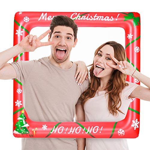 Amosfun Christmas Inflatable Selfie Frame Picture Selfie Frame Funny Photo Booth Props Blow Up Party Props for Birthday Wedding Bridal Shower (27.95 x 27.95 Inch)