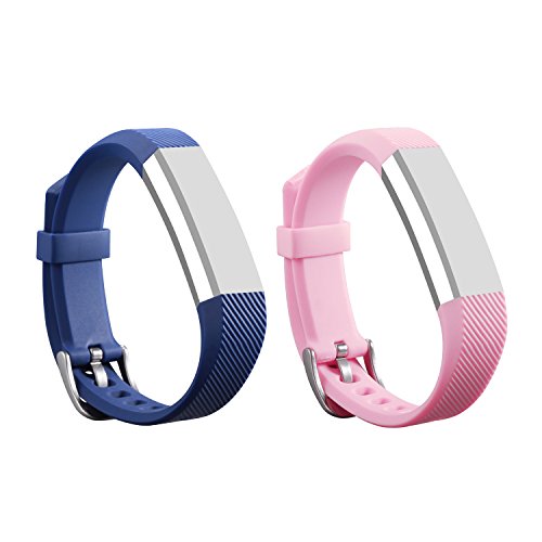 I-SMILE 2pcs Newest Replacement Wristband with Secure Clasps for Fitbit Alta Only(No Tracker, Replacement Bands Only) (Navy&Nude Pink)
