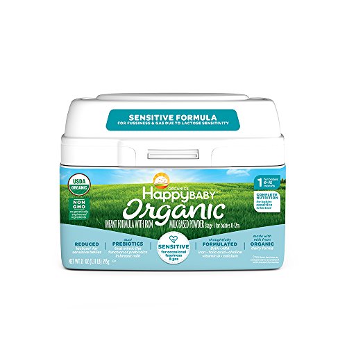 Happy Baby Organic Stage 1 Infant Formula Sensitive, 21 Ounce Organic Formula Dual Prebiotics, Milk Based Powder, Non-GMO Gluten Free, No Corn Syrup Solids
