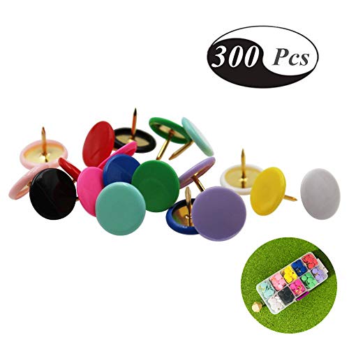 Joyous Journey Colorful Push Pins, 3/8 Inch Plastic Coated Round Head with 5/16 Inch Stainless Steel Point Thumb Tacks, 300 PCS (10 Colors Assorted)