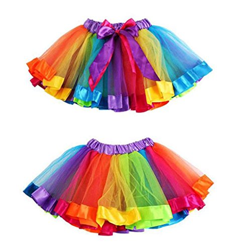 FDelinK Girls Kids Rainbow Pettiskirt Bowknot Skirt Tutu Dress Dancewear Party Funny Dress (4-6Y, Multicolor)