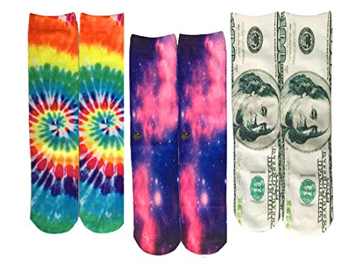 SherryDC Men’s Novelty Funny Crazy Graphic Photo 3D Print Casual Long Crew Tube Socks,One Size,3-pack(134)