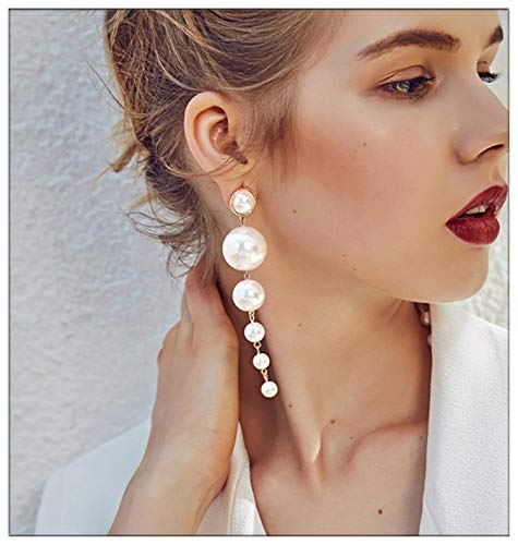 Joyous Pearl Dangle Earrings Fashion Design Long Shoulder Pearls Ball Drop Charm Earrings for Women Girl