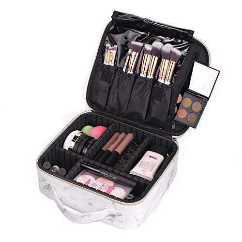 Joyful Portable Marble Travel Cosmetic Bag Makeup Case Mini Makeup Train Case Makeup Bag (10inch)