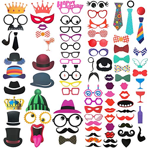 DIY Photo Booth Props Kit – 90pcs Photobooth Prop Funny Selfie Accessories Decoration Supplies Costume Mustache Hat Glasses Tie for Birthdays Wedding Holiday Party Christmas Halloween DIY Photo Booth Props Kit – 90pcs Photobooth Prop Funny Selfie Accessories Decoration Supplies Costume Mustache Hat Glasses Tie for Birthdays Wedding Holiday Party Christmas Halloween
