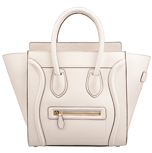 Ainifeel Women’s Genuine Leather Smile Large Top Handle Handbag Purse (Large, White)