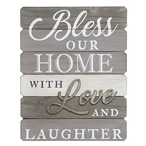 Stratton Home Decor S07685 Bless Our Home with Love & Laughter Wall Art, 14.00 W x 1.13 D x 18.00 H, Grey