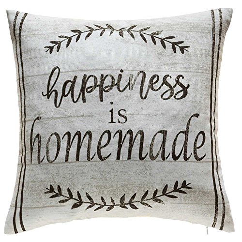 Farmhouse Quote Pillow Covers 100% Cotton 18×18 inches – Happiness is Home Made