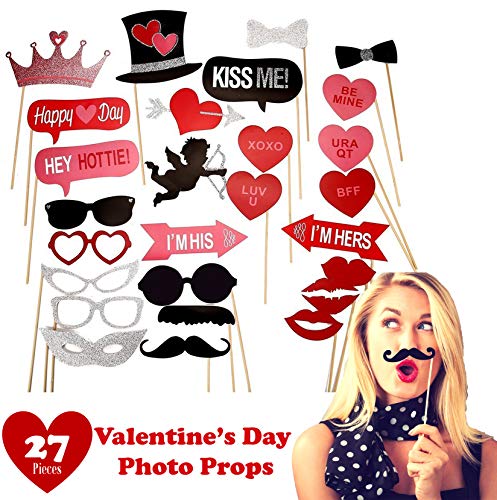 Valentine’s Day Photo Booth Props – Wedding Funny Props – Kid Party Favors – 27 Piece