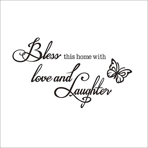 Bless This Home Love Laughter Decal Wall, Sayings Wall Sticker Wall Art Decor Home Blessing, Removable Home Window Vinyl Art Decal (12″ H x 20.4″ L)