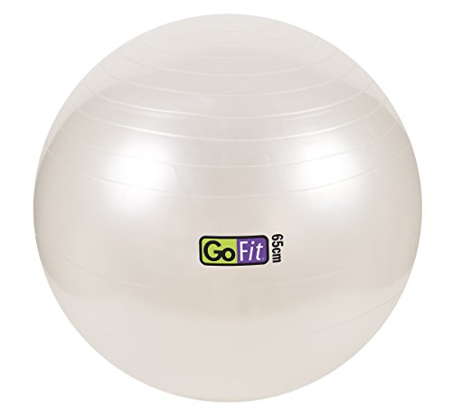 Exercise Stability Ball by GoFit 65cm, White with Pump & Poster | Great for Balance, Fitness, Yoga, & Core Strength