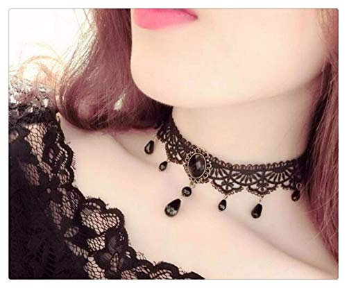 Joyous 3/8″ Girls Womens Black Plain Velvet Ribbon Choker Necklace (Lace-Crystal)