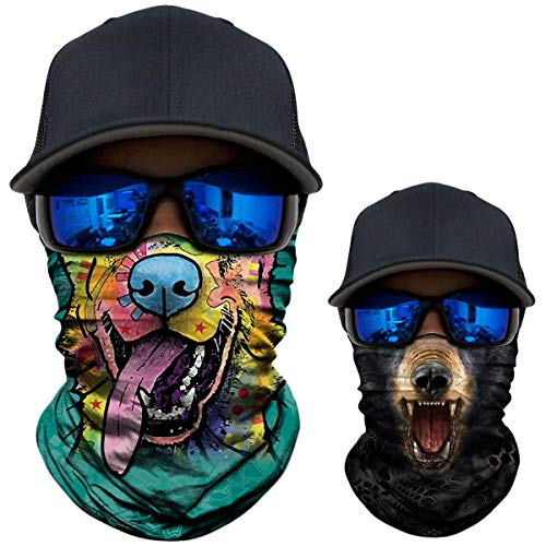 WWPAI AXBXCX 2 Pack – 3D Animal Neck Gaiter Shield Scarf Bandana Face Mask Seamless UV Protection for Motorcycle Cycling Riding Running Fishing Hiking Camping Funny Dog + Bear