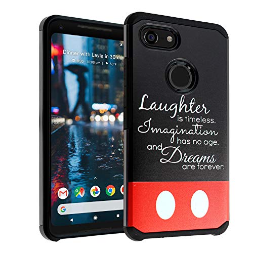 Pixel 3XL Case, IMAGITOUCH 2-Piece Style Armor Case with Flexible Shock Absorption Case & Disney Quotes Design Cover Hybrid for Google Pixel 3 XL-Laughter Imagination Dreams Quotes