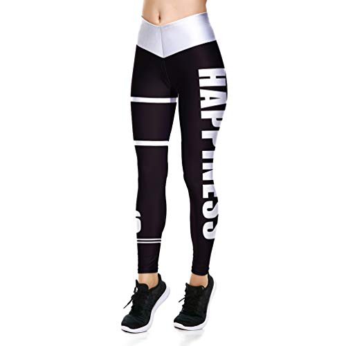 Lesubuy V Wide Waistband Black Happiness Printed High Waisted Gym Leggings Sports for Women L Happiness Six