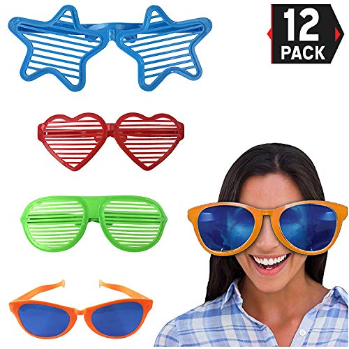 Liberty Imports Jumbo Sunglasses Novelty Plastic Photo Booth Glasses Fun Shutter Shades for Costumes Cosplay Props Party Supplies Variety (Pack of 12)