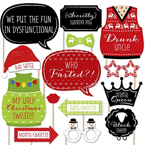 Big Dot of Happiness Christmas Family Reunion – Fun Family Theme Holiday Party Photo Booth Props Kit – 20 Count