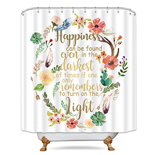 LIGHTINHOME Harry Potter Quotes Shower Curtain Hogwarts School Happiness Can Be Found in The Darkest of Times Floral Dumbledore Decor Fabric Panel Set 72×72 Inch with 12-Pack Plastic Shower Hooks