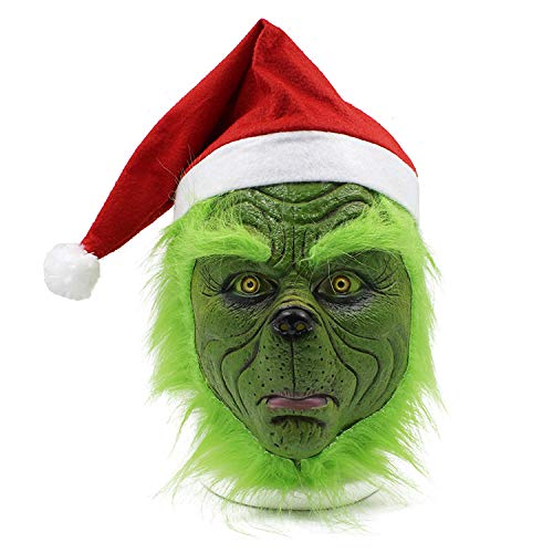 Funny Grinch Stole Christmas Full Head Latex Mask Cosplay Adult Costume Party Mask Hat Xmas with Further Grinch Mask Props Funny Grinch Stole Christmas Full Head Latex Mask Cosplay Adult Costume Party Mask Hat Xmas with Further Grinch Mask Props