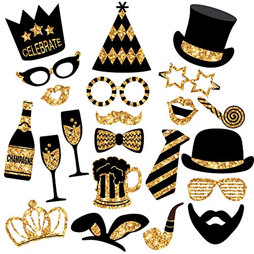 Gold Photo Booth Props (No Glitter) – Mix of Hats, Lips, Mustaches, Crowns and More (22 pcs) – Durable and Vibrant – Perfect for Birthday Parties, Weddings and More Gold Photo Booth Props (No Glitter) – Mix of Hats, Lips, Mustaches, Crowns and More (22 pcs) – Durable and Vibrant – Perfect for Birthday Parties, Weddings and More