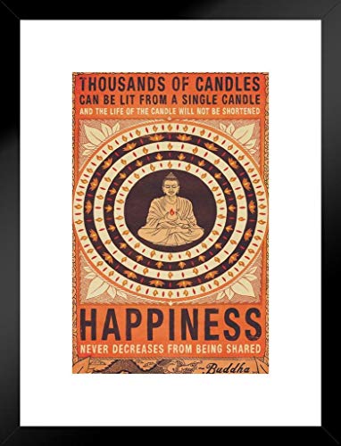 Pyramid America Thousands of Candles Buddha Happiness Quote Motivational Matted Framed Poster 20×26 inch