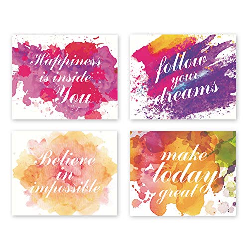 Sanrx Motivational Typography Art Print Painting, Letterings&Signs Quote Cardstock Art Poster Inspirational Phrases Wall Art Decor (Set of 4, 8’’ x 10’’,Unframed)