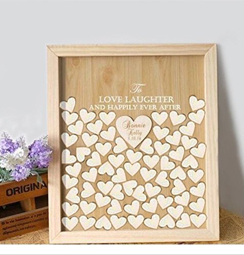 uniquepig Engraved to Love Laughter and Happily Ever After Wedding Guest Book Alternative Heart Drop Box Personalized Guestbook for Wedding Decor,Gifts Idea