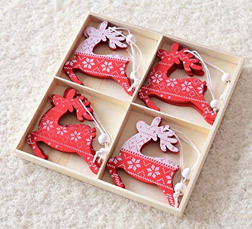 Joyous ElkChristmas Tree Pendant 12pcs Set Creative Wooden Red Hanging Pendant for Christmastree Decoration