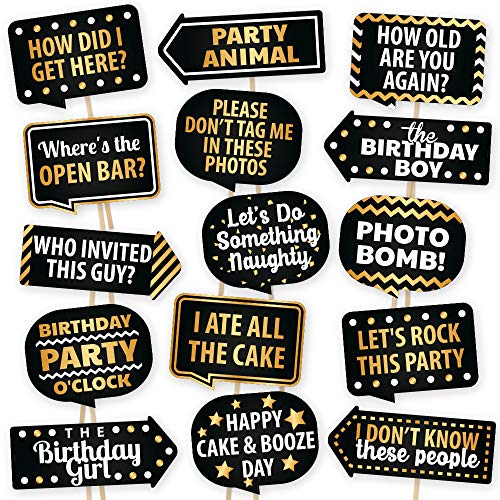 Happy Birthday Photo Booth Props By PartyGraphix – European Made Black And Gold Selfie Props Birthday Decorations – Easy To Assemble Birthday Party Selfie Prop Kit Includes 15 Pieces Happy Birthday Photo Booth Props By PartyGraphix – European Made Black And Gold Selfie Props Birthday Decorations – Easy To Assemble Birthday Party Selfie Prop Kit Includes 15 Pieces