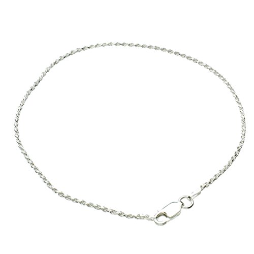 Joyful Creations Sterling Silver 1.5mm Diamond-Cut Rope Nickel Free Chain Anklet Italy, 10″
