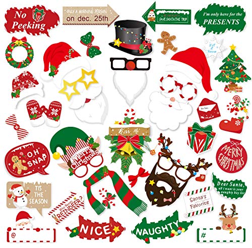 Konsait Christmas Photo Booth Props Kit(42Pcs), DIY Christmas Photo Booth with Stick Funny Xmas Selfie Props Backdrop Decorations for Adults Kids Christmas Party Favors Decorations Decor Supplies Konsait Christmas Photo Booth Props Kit(42Pcs), DIY Christmas Photo Booth with Stick Funny Xmas Selfie Props Backdrop Decorations for Adults Kids Christmas Party Favors Decorations Decor Supplies